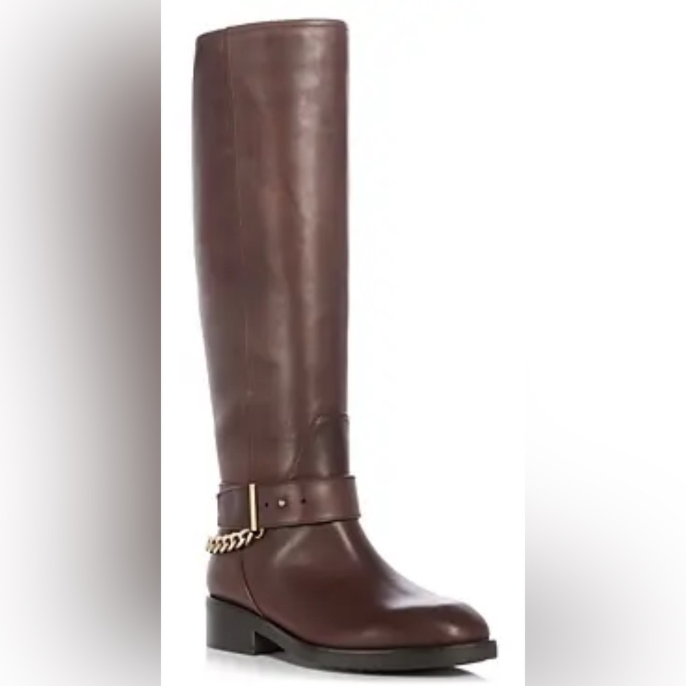 Aqua Women's Riley Leather Round Toe Knee-High Riding Boots Brown Leather
